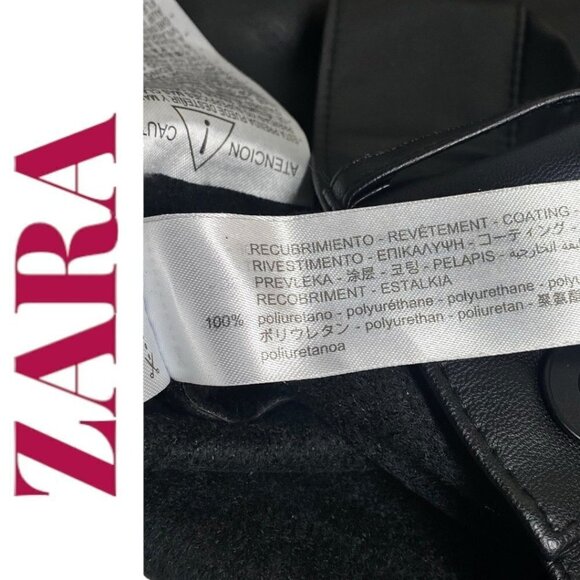 ZARA Faux Leather Slim Bootcut Flare Ankle Zip Full Length Pants Black, Size XS - Picture 12 of 16